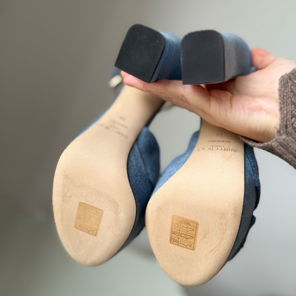 New JIMMY CHOO Heloise 120 Knotted Denim Platform Sandals 38 $995 - Picture 11 of 14